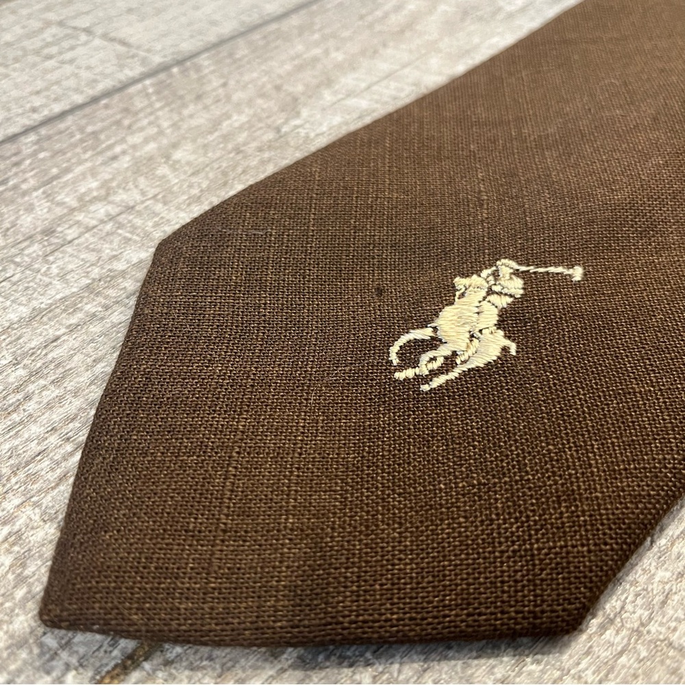 VINTAGE Polo By Ralph Lauren Linen embroidered logo Tie